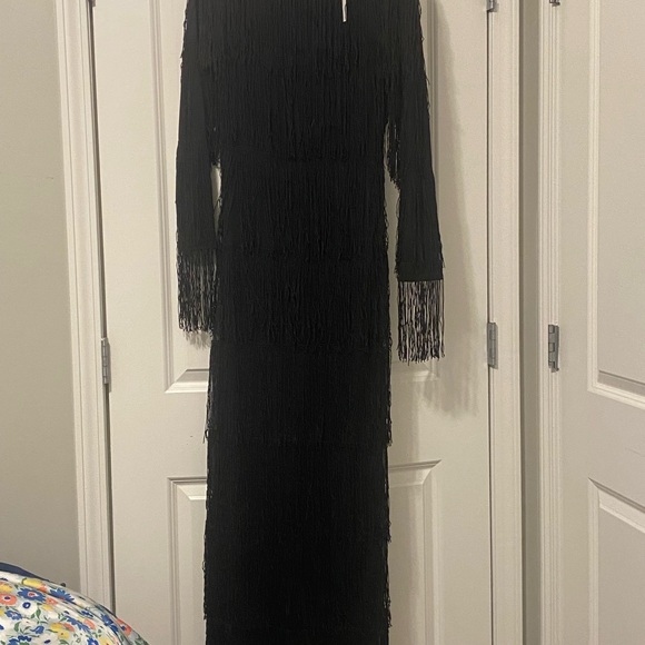 NWT black fringe evening maxi dress - Picture 5 of 6